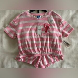 NWT Old Navy Pink and White Striped Girls Set with Lobster Applique